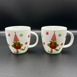 Crate and Barrel JINGLE ELF 7 oz Retired Small Coffee Mugs Holiday Set of 2
